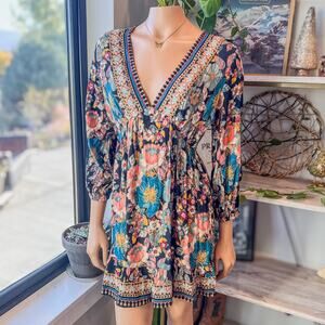 NWT- ANGIE 60’s Style Go Go Floral Babydoll Flower Child Dress, Women's Large